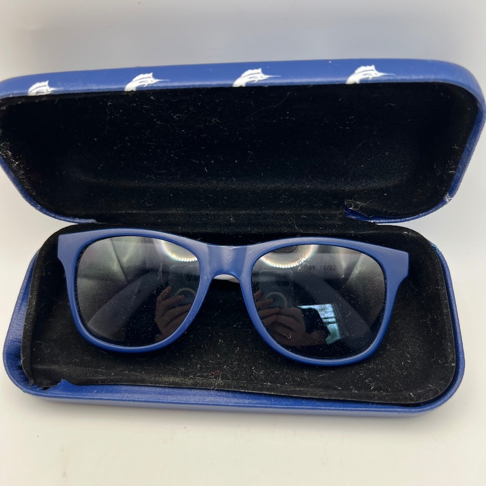 Tommy Bahama Kids Blue and White Sunglasses with Case NMS-16983 1001 10/22 EUC